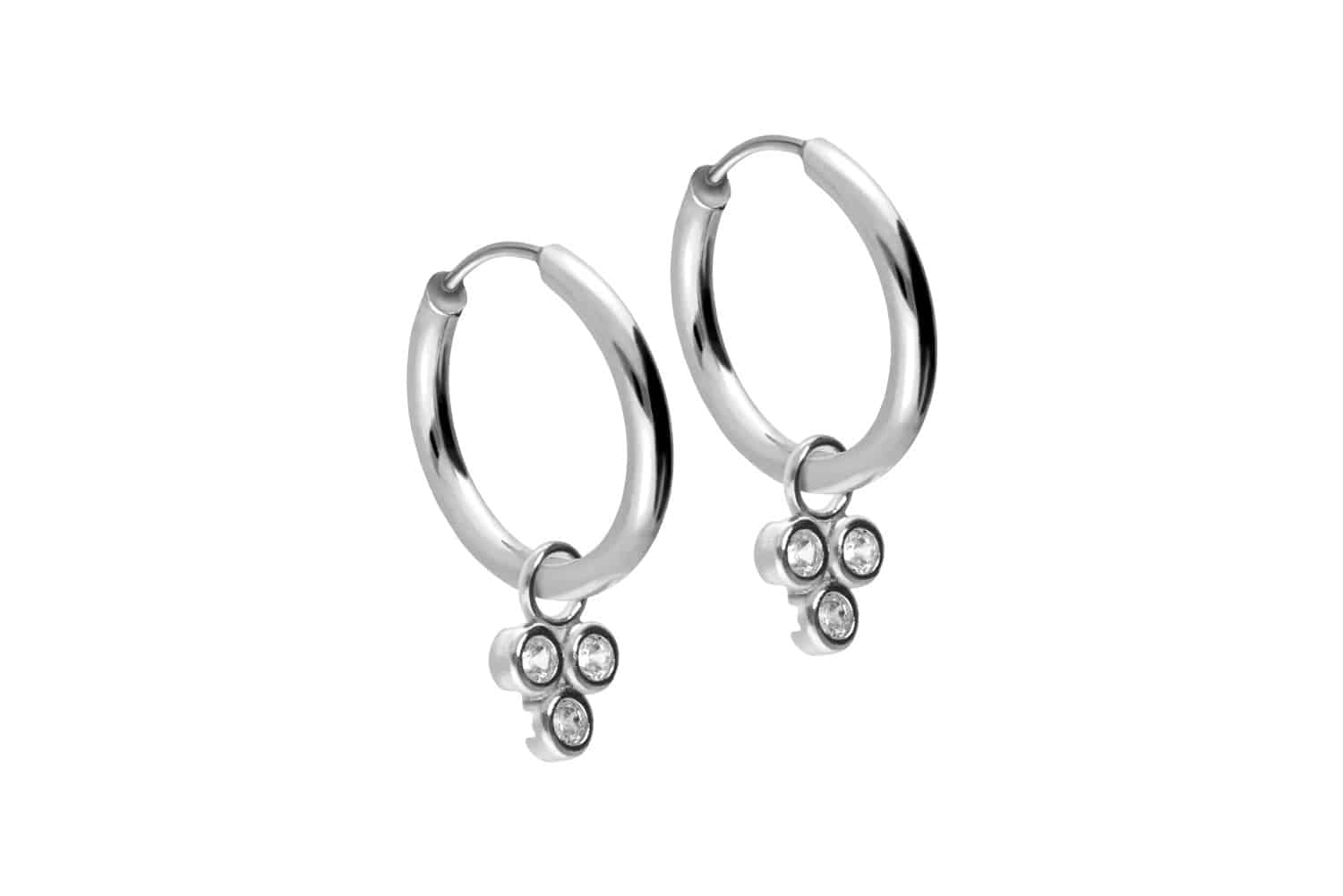 Chirurgenstahl Ohrclicker Creolen 3 EINGEFASSTE KRISTALLE von Piercingline